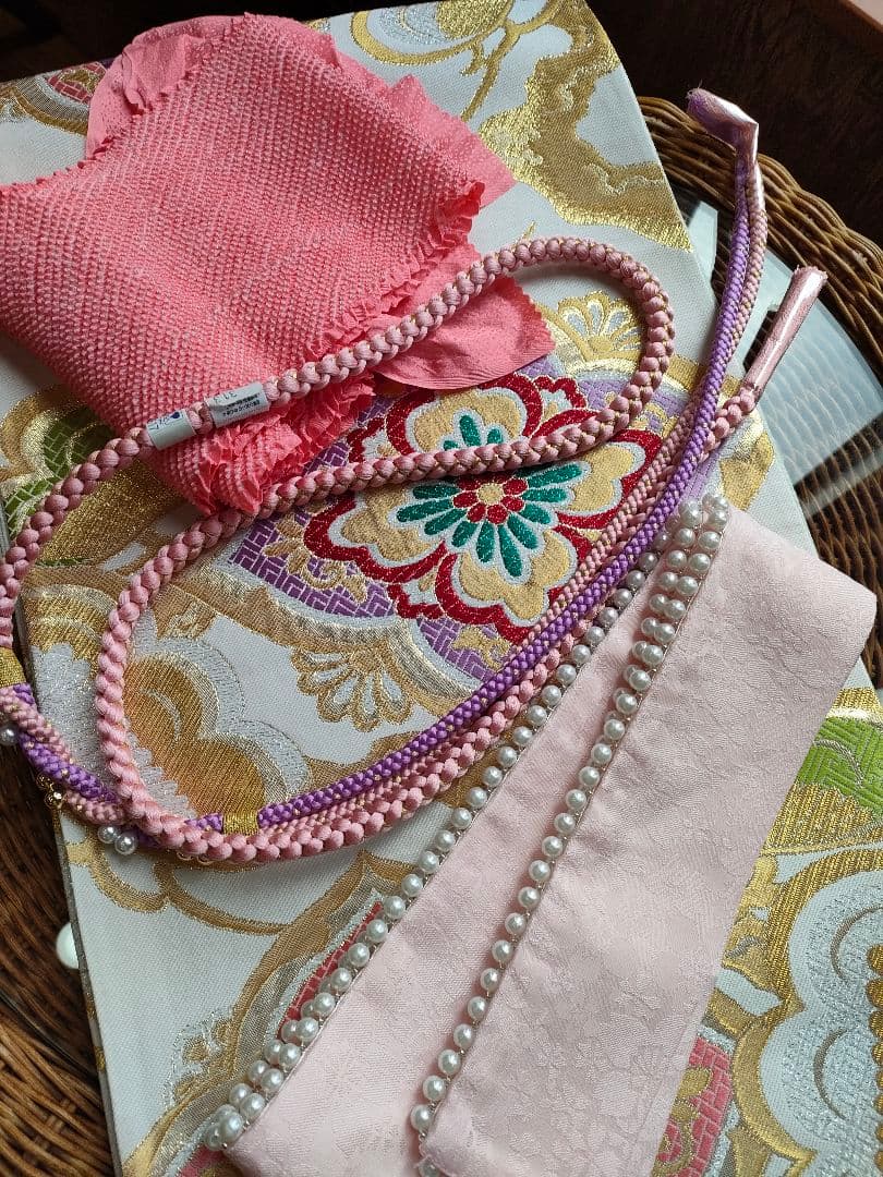 【新春大特価】クリーム×ピンク　可愛い　現代古典　振袖　その他セット