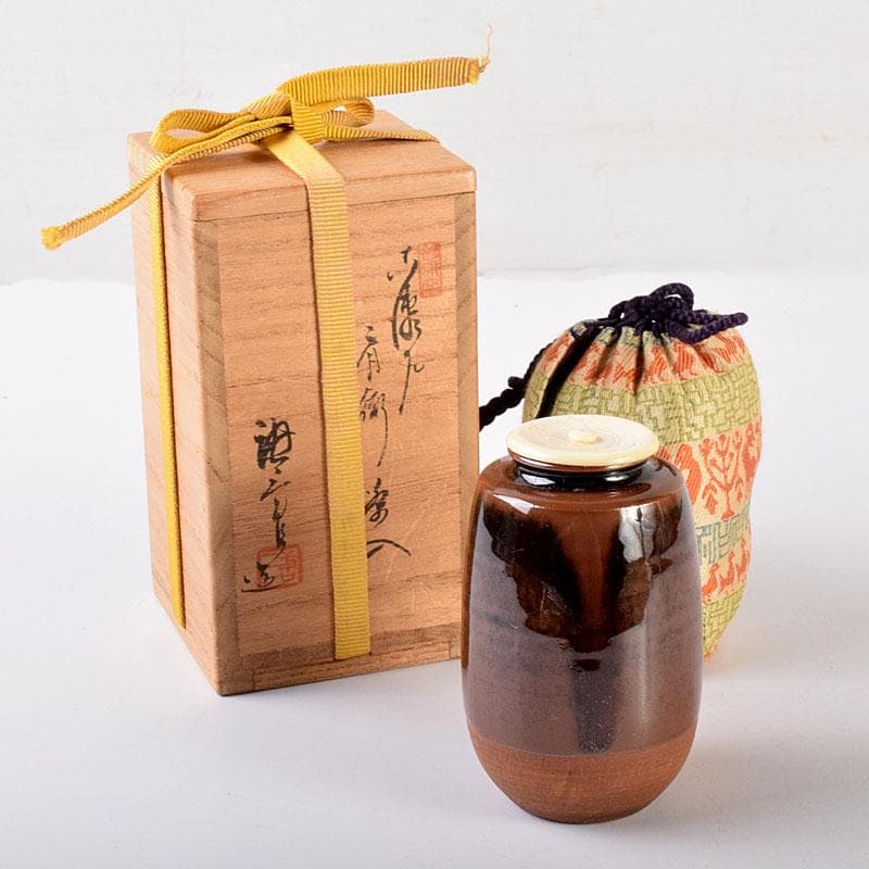 茶道具　加藤唐三郎造　古瀬戸　肩衝茶入　仕覆付　共箱　V　6978