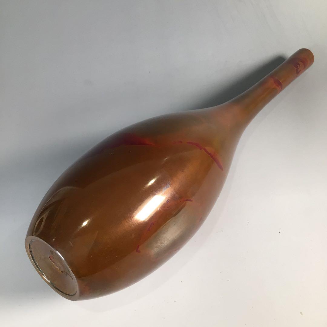 Ｎ２４６　花入　『鋳物師　金森紹栄造』『朱銅』『鶴首花入』　共箱　花器