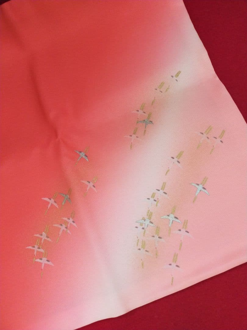 千羽鶴雲上飛翔之図(朱色)　塩瀬帛紗　御慶帛紗　茶道帛紗【新品未使用品箱付き】