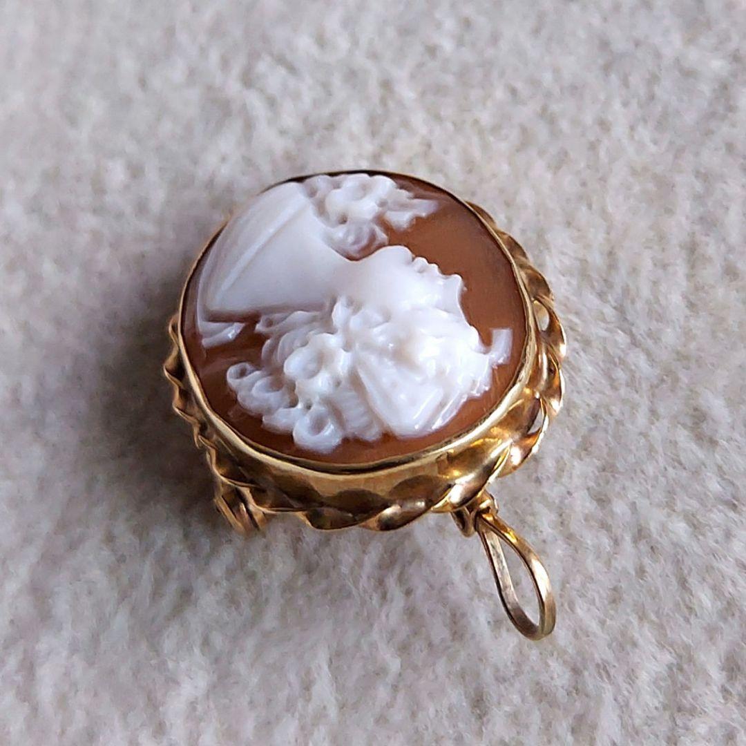 ヴィンテージ　女性　カメオ　9K ペンダントトップ&ブローチ