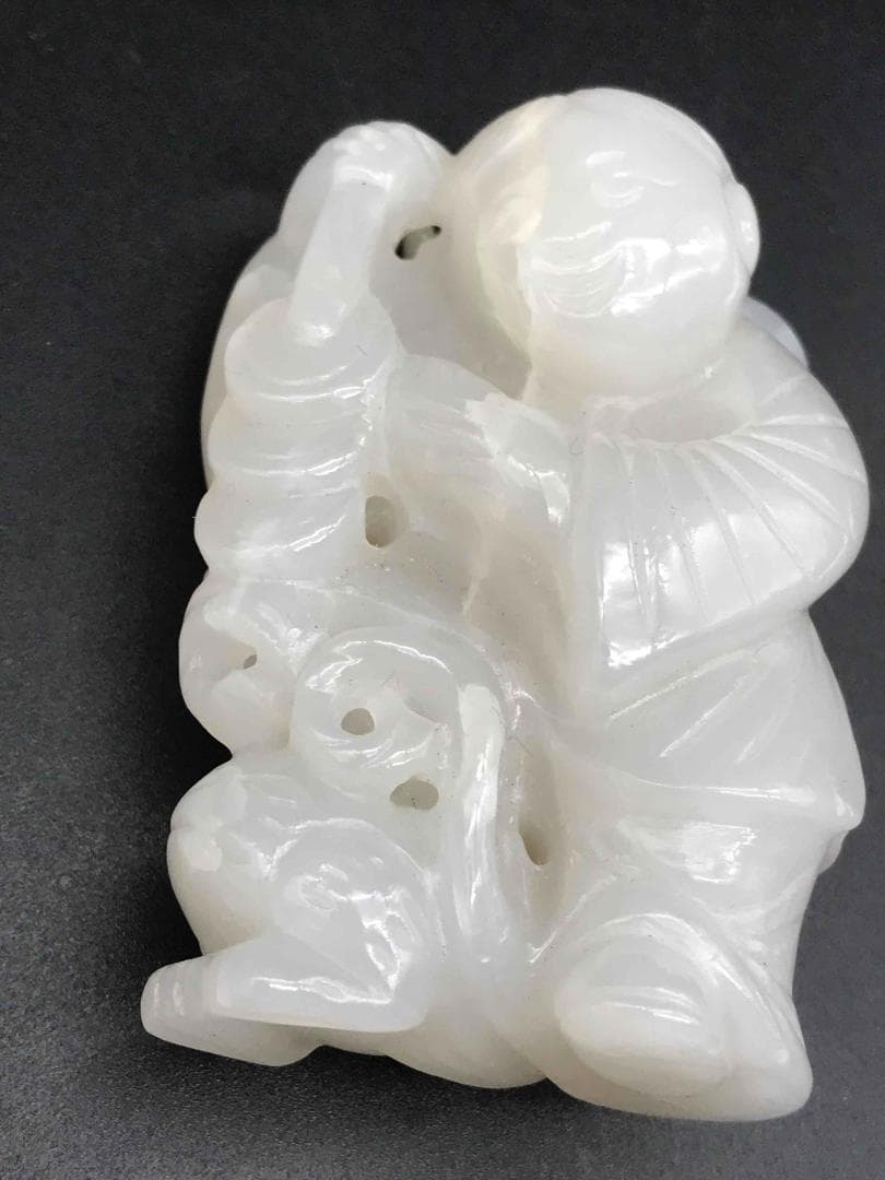 清乾隆時代　和田玉　童子佩　純和田玉彫り　古玉石　白玉　時代物　賞物(F-4)