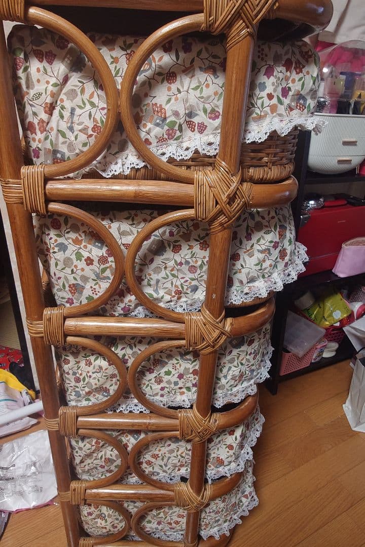 ラタン製花柄カバー付きチェスト 5段