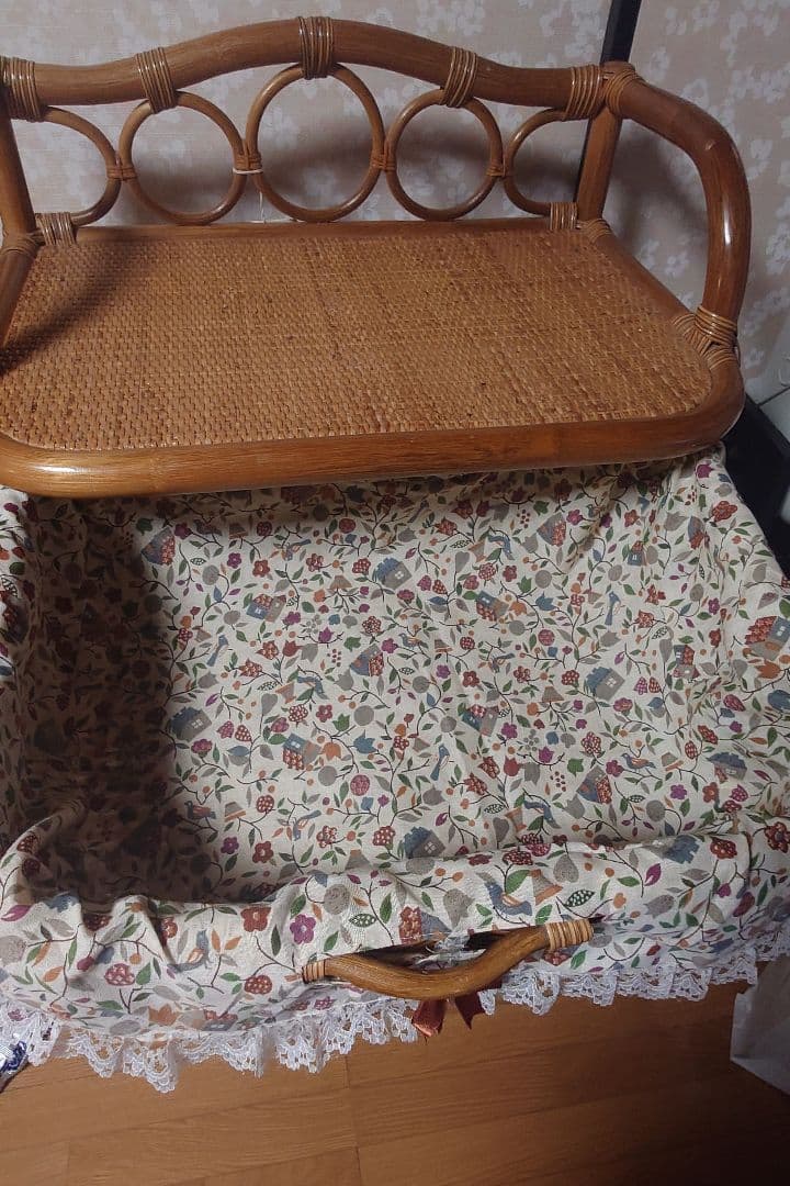 ラタン製花柄カバー付きチェスト 5段