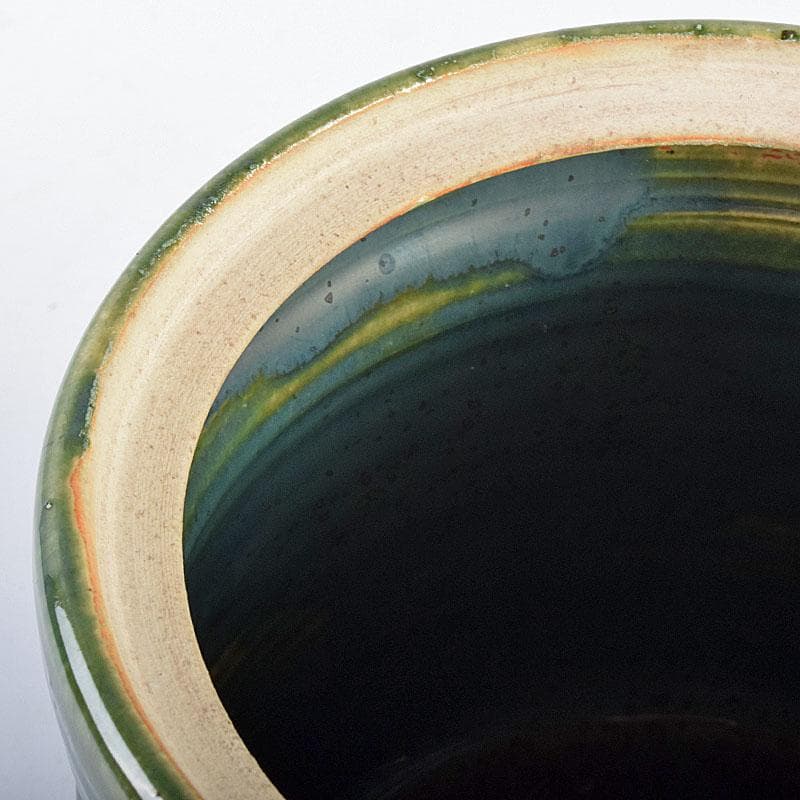 北大路魯山人作　織部焼　青織部　花文　水指　荒川豊蔵極め箱　M　R7589B