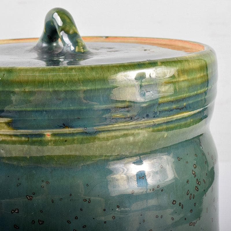 北大路魯山人作　織部焼　青織部　花文　水指　荒川豊蔵極め箱　M　R7589B