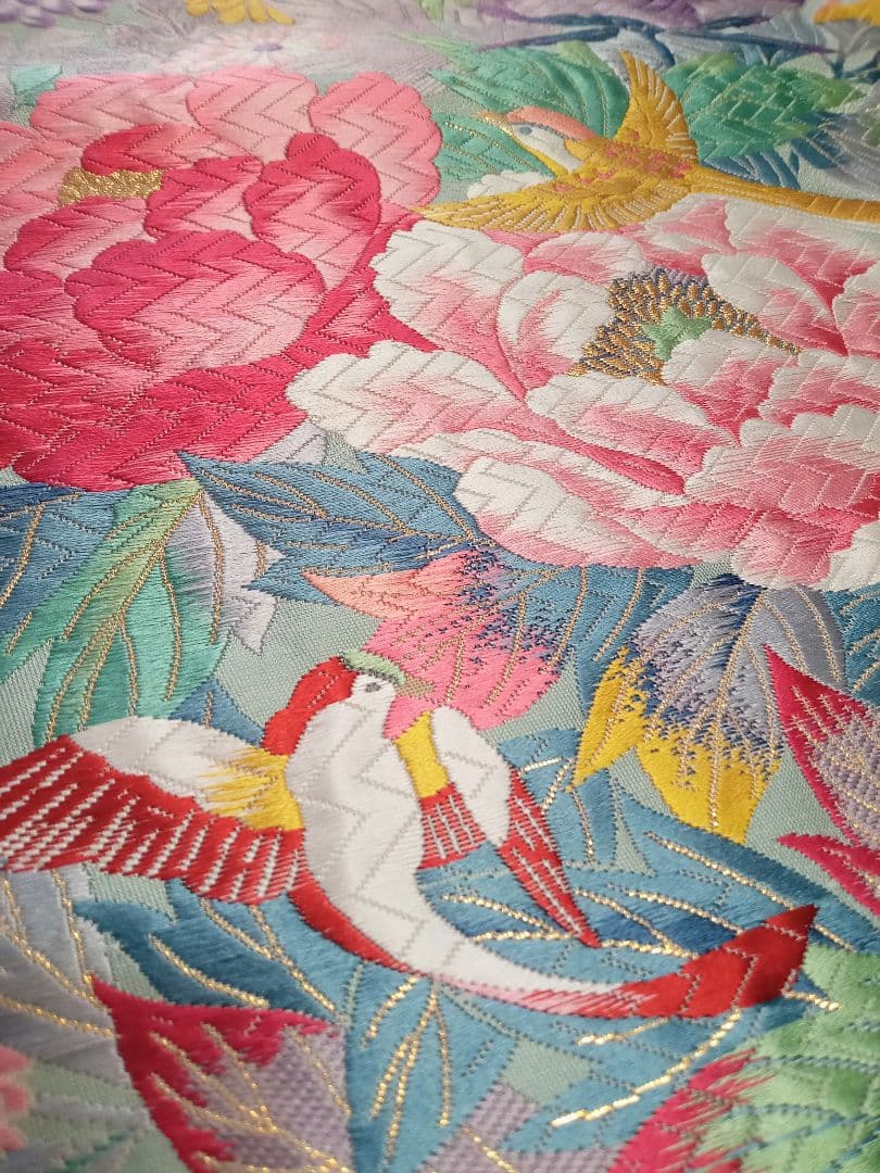 新品！正絹　豪華花刺繍の袋帯