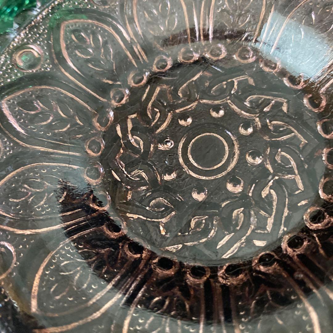 明治末期から大正初期　ミニプレスプレート　ウランガラス 4枚セット