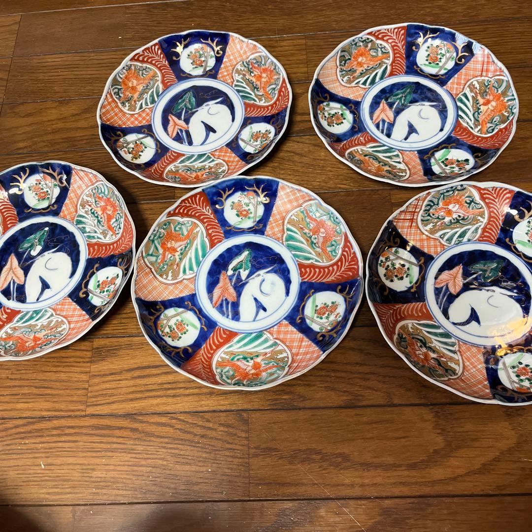 期間限定最終処分特価　古伊万里色絵　大皿五枚セット　完品　一枚おまけ　綺麗な状態