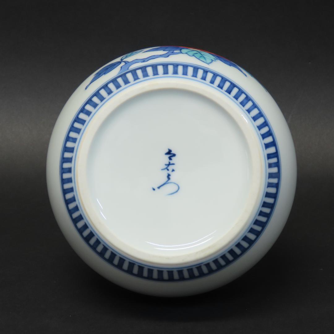 ⭕405 今泉今右衛門 錦牡丹絵花瓶 共箱 17cm/色鍋島 人間国宝 有田焼