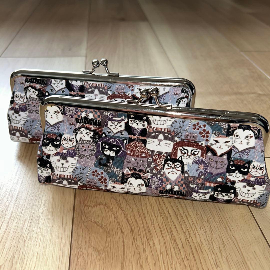 ハンドメイドがま口ペンケース＆メガネケース　歌舞伎猫柄　十三郎様確認用