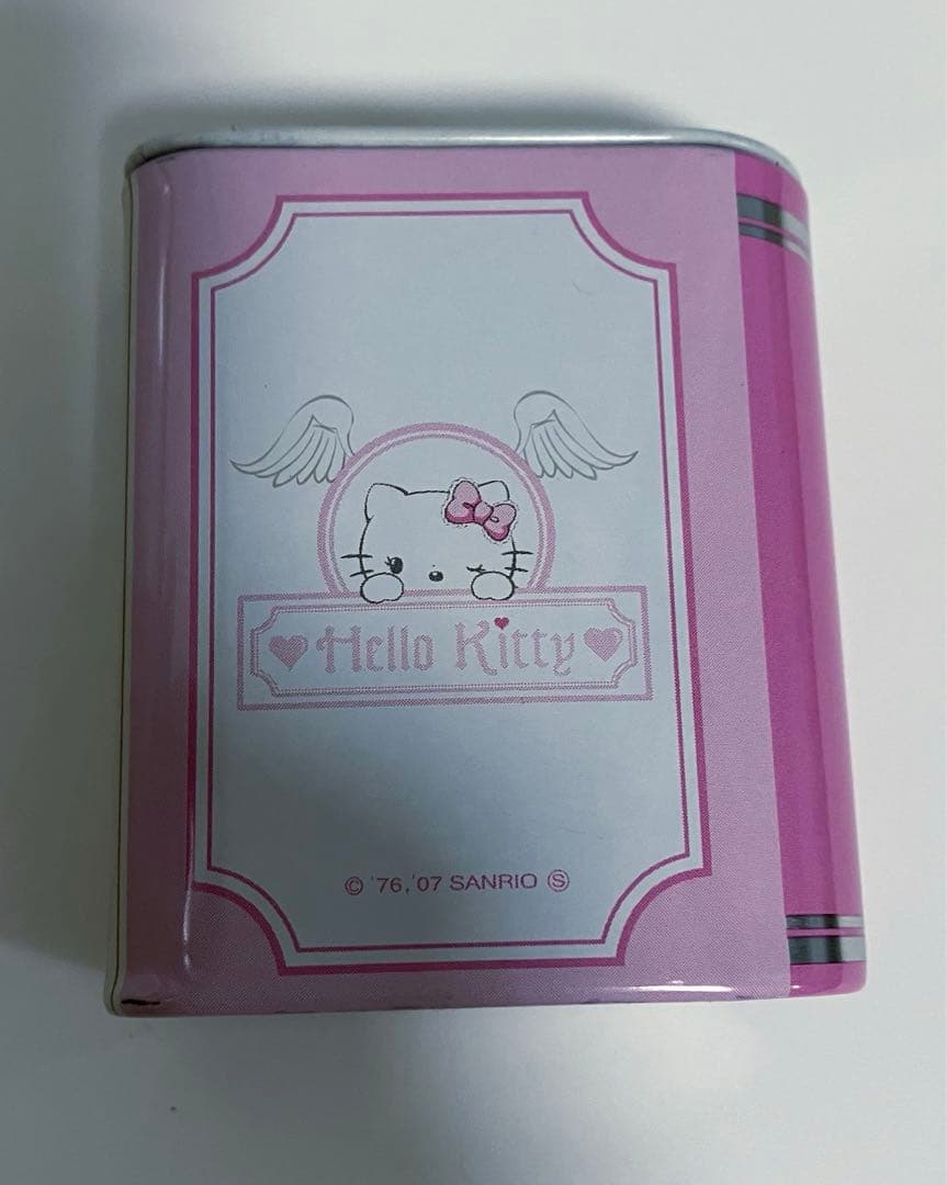 エンジェルキティ　ピンク　本　缶　物入れ　チャーミー　天使　ストライプ　ハート