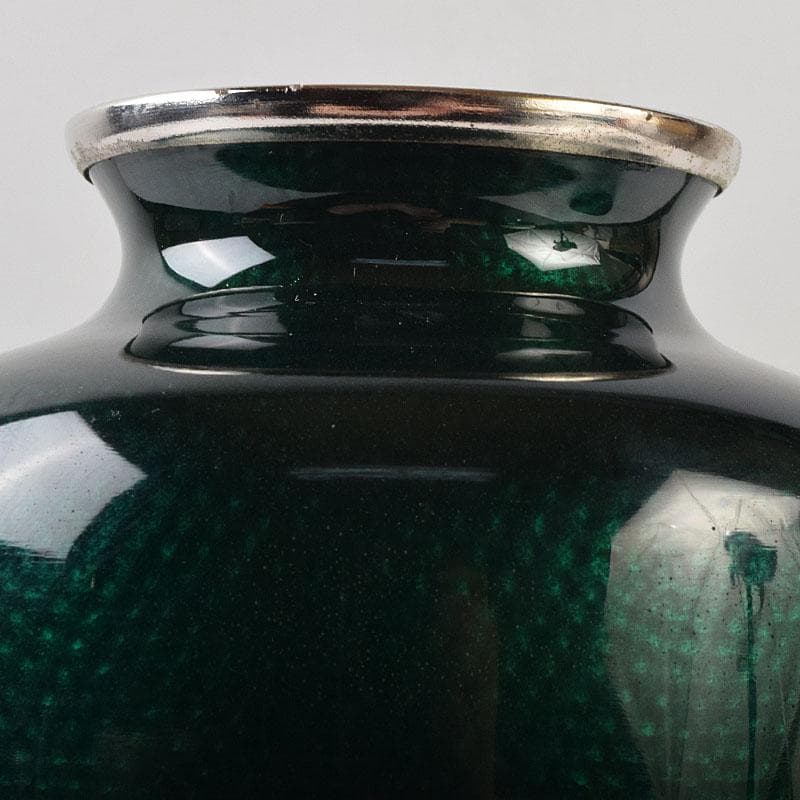 七宝焼　熱化工業　透釉　花鳥文　花瓶　唐木台・箱付　V　R9322