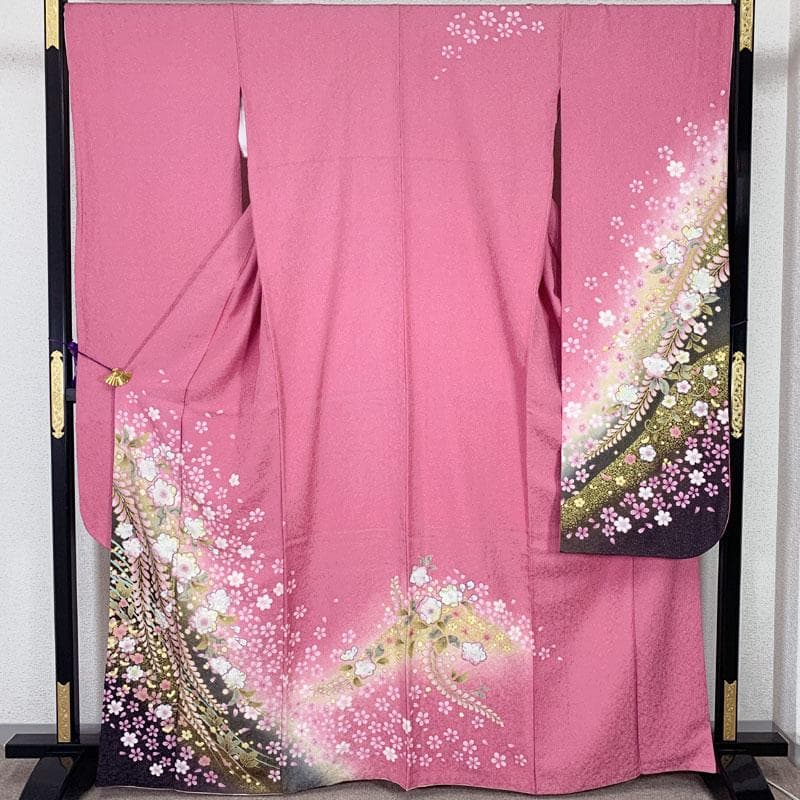 509z42,410y27☆かわいい！振袖 銀通し 辻が花絞り染 地紋☆美品