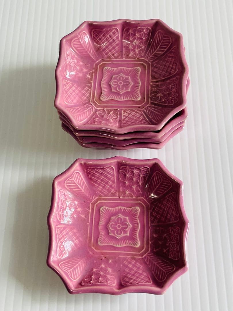 アンティーク珉平焼ピンク豆皿・小皿5枚セット