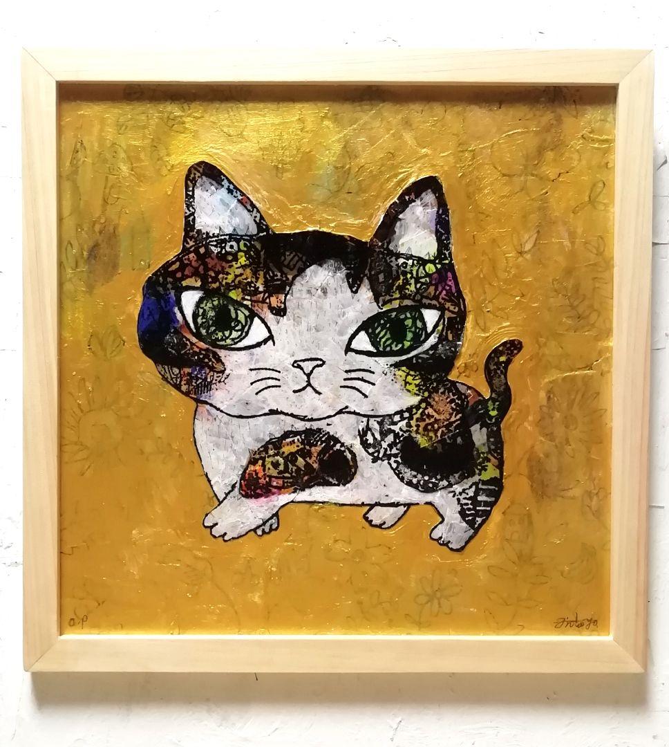 額付き銅版画応用絵画　title「お通りニャンコ」