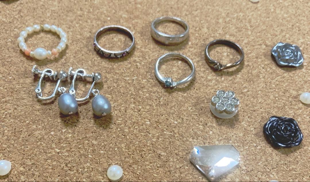 プラチナ、シルバー、純銀、指輪＋イヤリング、ビーズ指輪