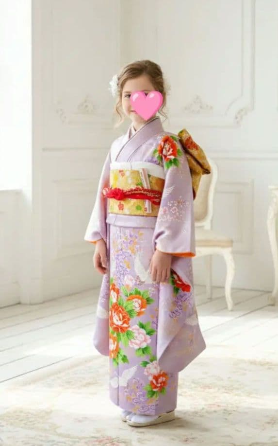 薄紫の着物と金の作り帯☆七五三７歳セット