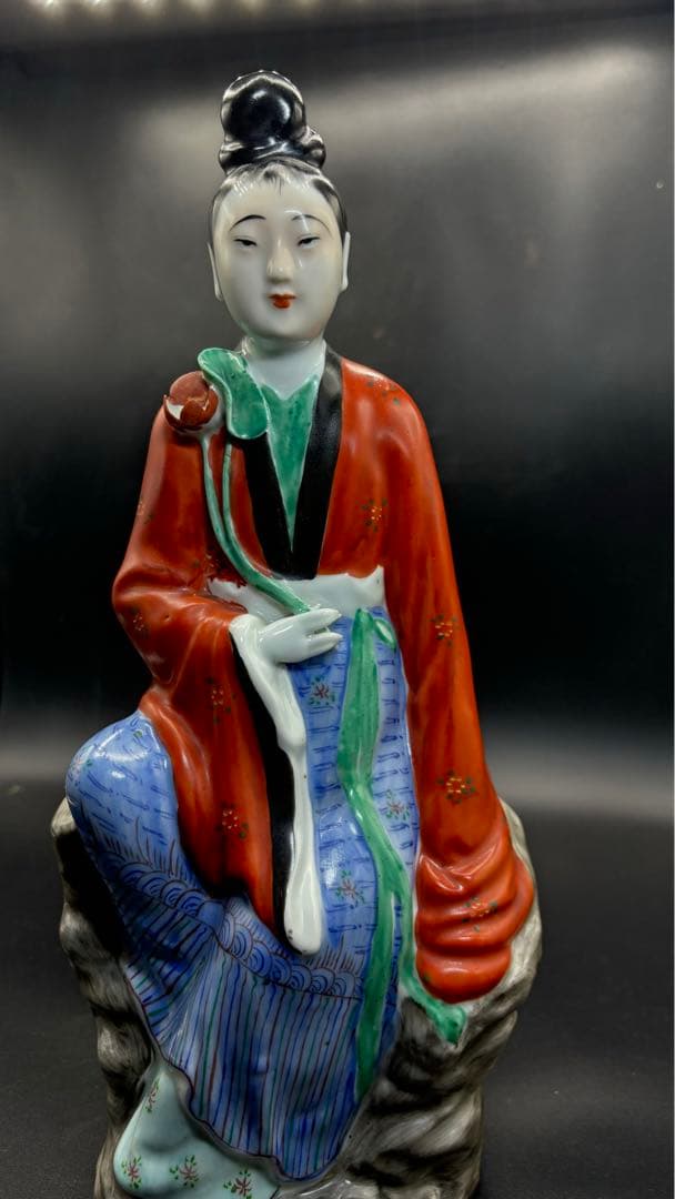 中国美術 古玩 色絵陶人形 陶器人形 高さ約33cm 置物 オブジェ 古董品