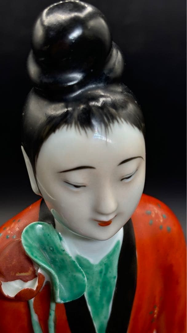 中国美術 古玩 色絵陶人形 陶器人形 高さ約33cm 置物 オブジェ 古董品