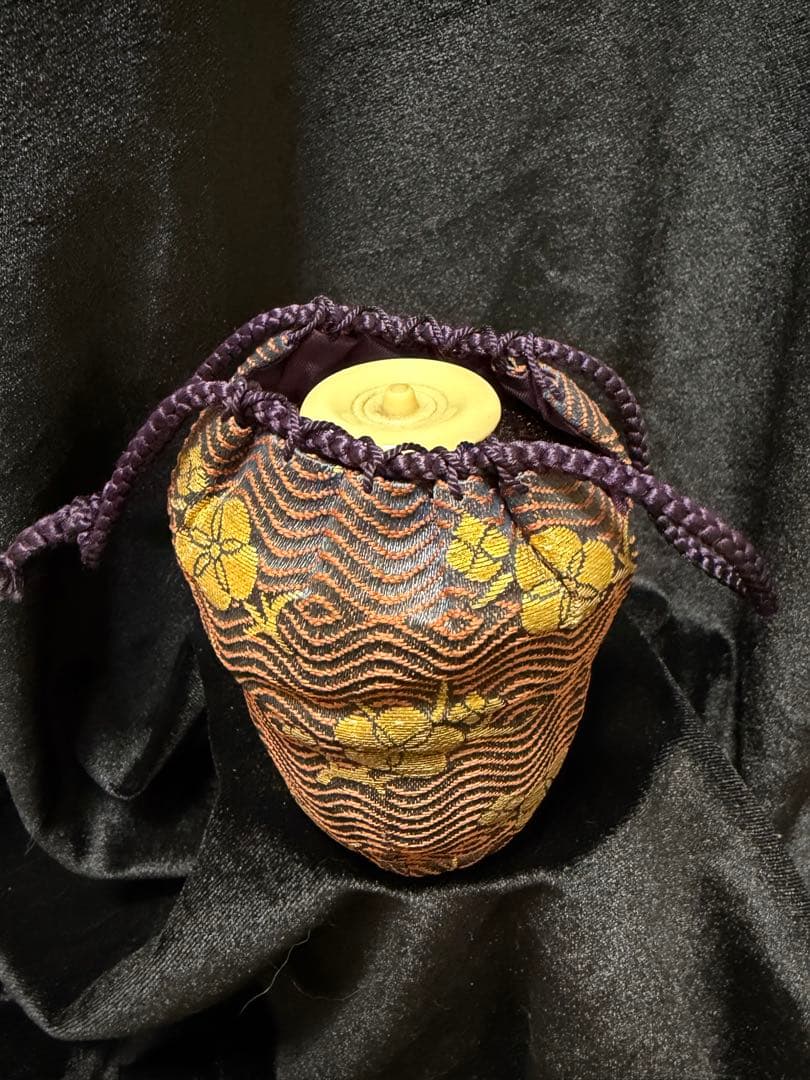 桶谷定一 陶器茶道具 骨董品 茶入れ 茶道具 直径5.5cm×高8cm巾着袋付き