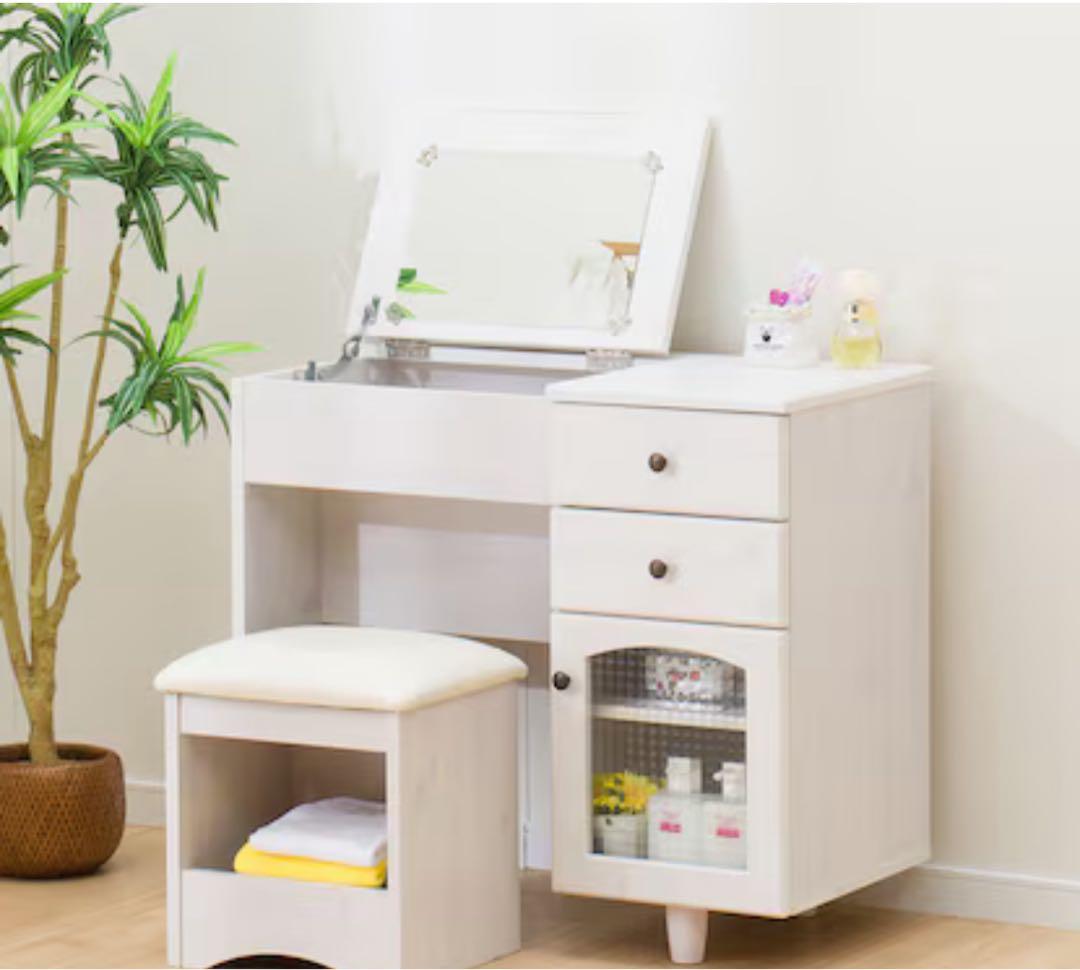 ホワイト ドレッサー ミラー付き コンパクト