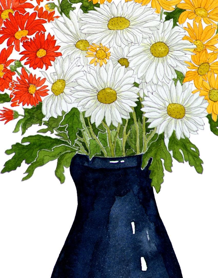 国際展作家「青い花瓶の菊」/D・リトグラフ/小原雅夫