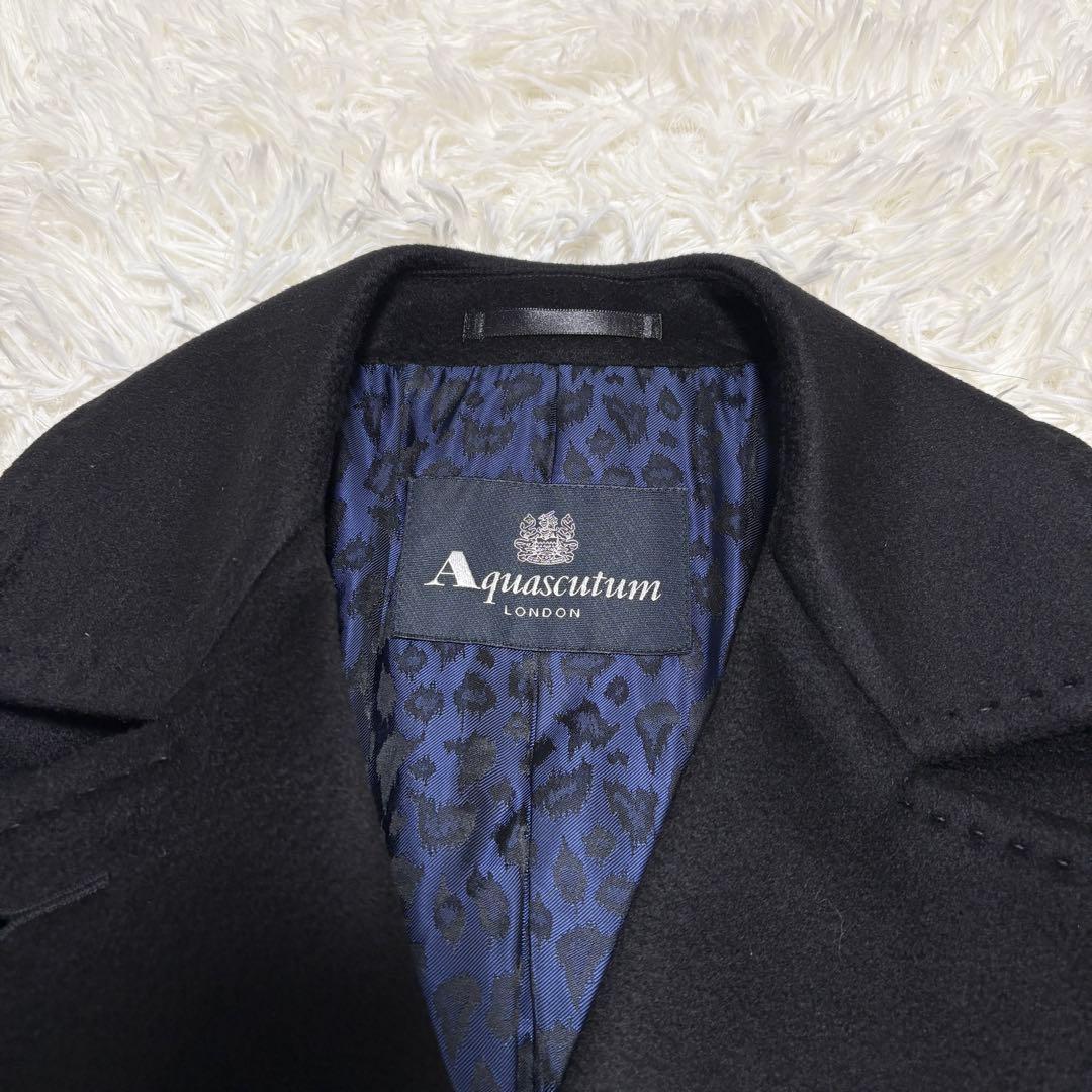 【未使用級】 アクアスキュータム レオパード カシミヤ100% チェスターコート