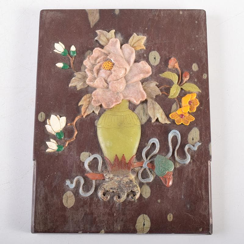 中国　玉石彫刻　貼花文　硯屏　M　R8524