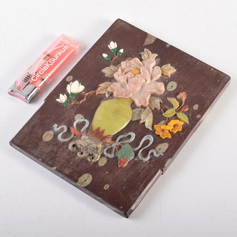 中国　玉石彫刻　貼花文　硯屏　M　R8524