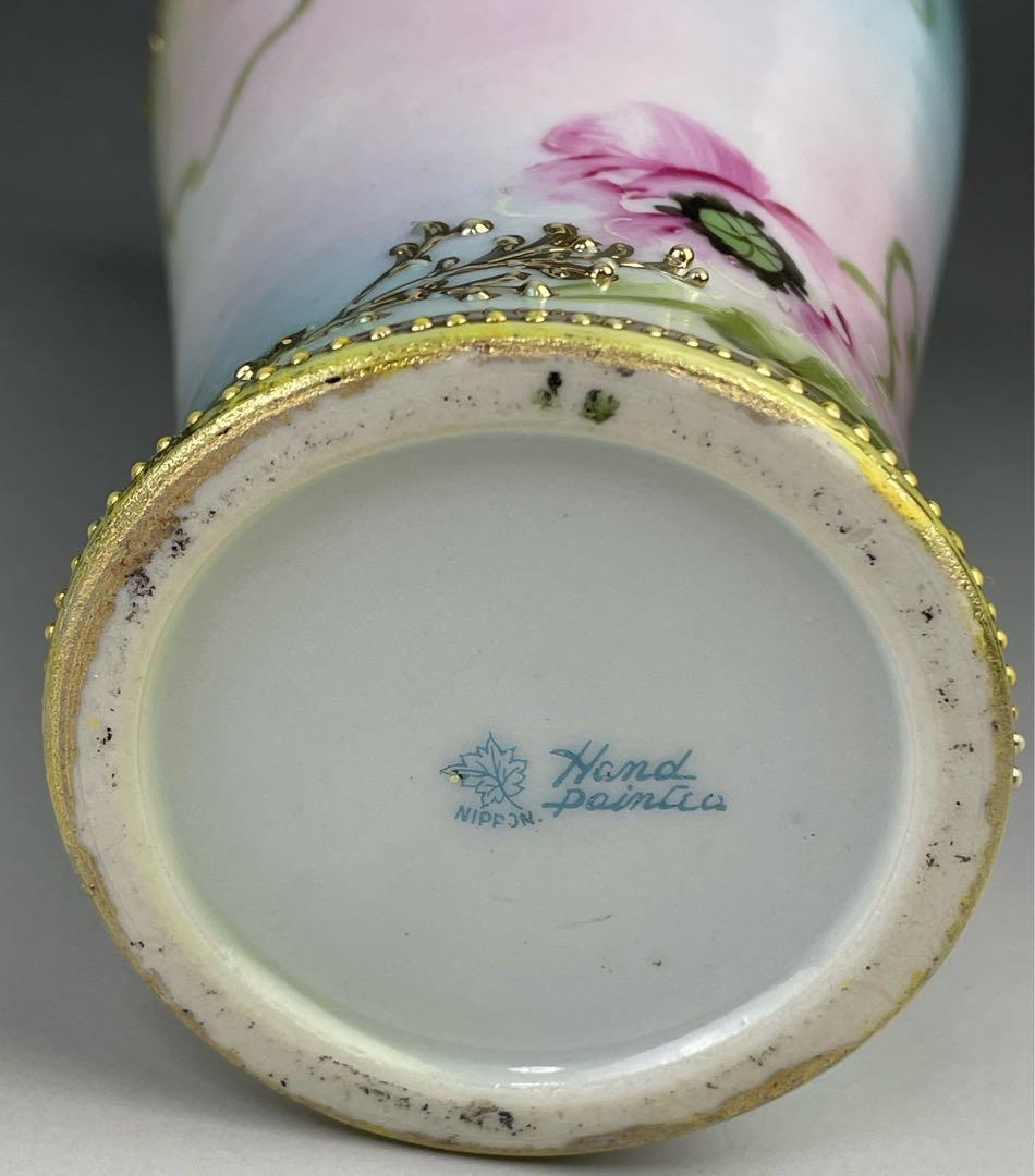 オールドノリタケ 約２３cm アールヌーボー ポピー花紋花瓶 金盛り 盛上げ