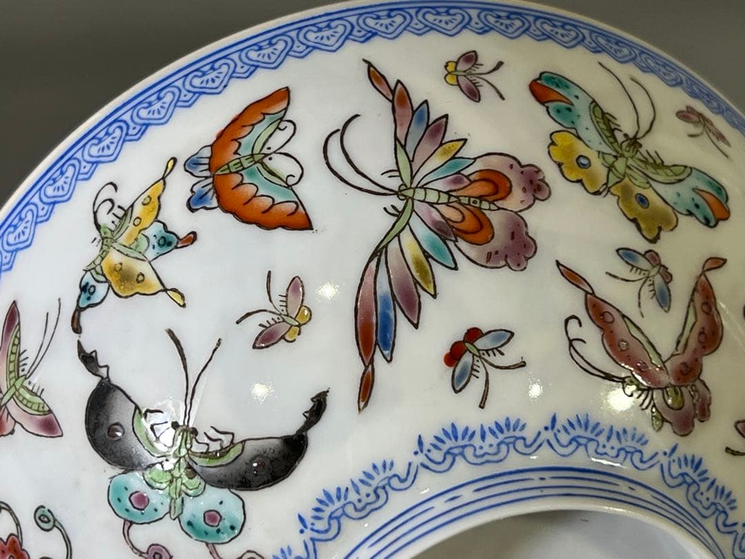 DT699 中国 薄胎 色絵蝶紋 碗