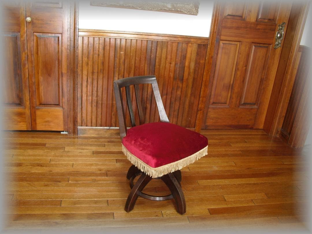 アンティーク ドクターチェア☆木製 回転椅子☆手触り良いベルベット/ビロード張り