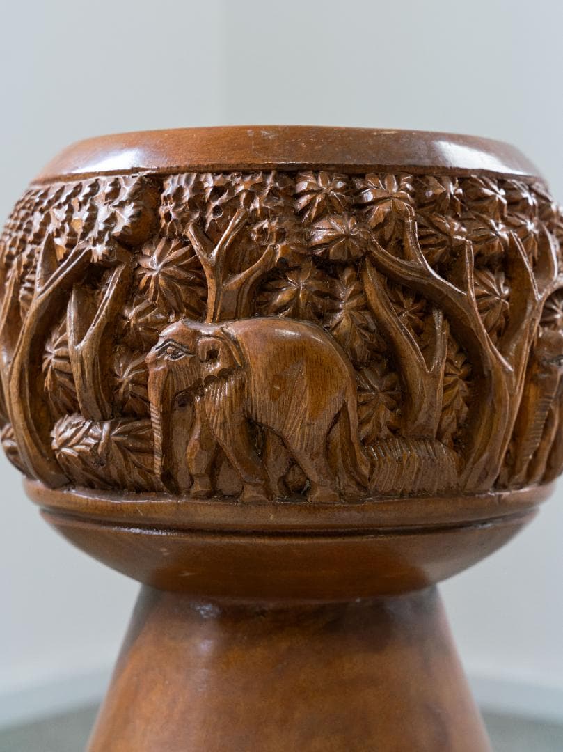 インド カシミール 木彫り スツール ヴィンテージ・アンティーク　民芸品