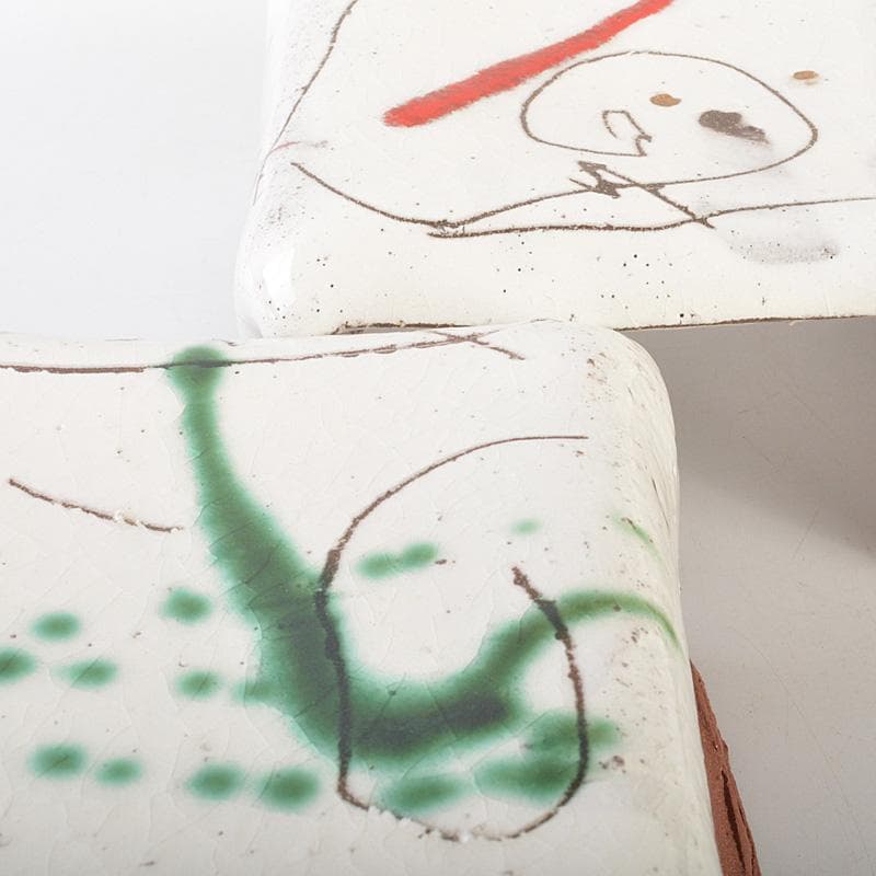 萬古焼　馬酔木窯　森正造　色絵　盃卓　一對　共箱　V　R7428