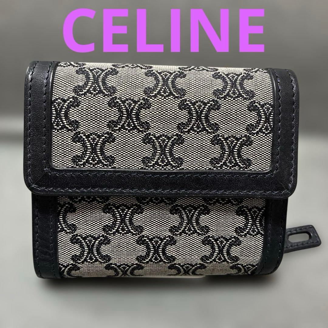 セリーヌ折財布 CELINE 二つ折り ネイビー 希少 美品