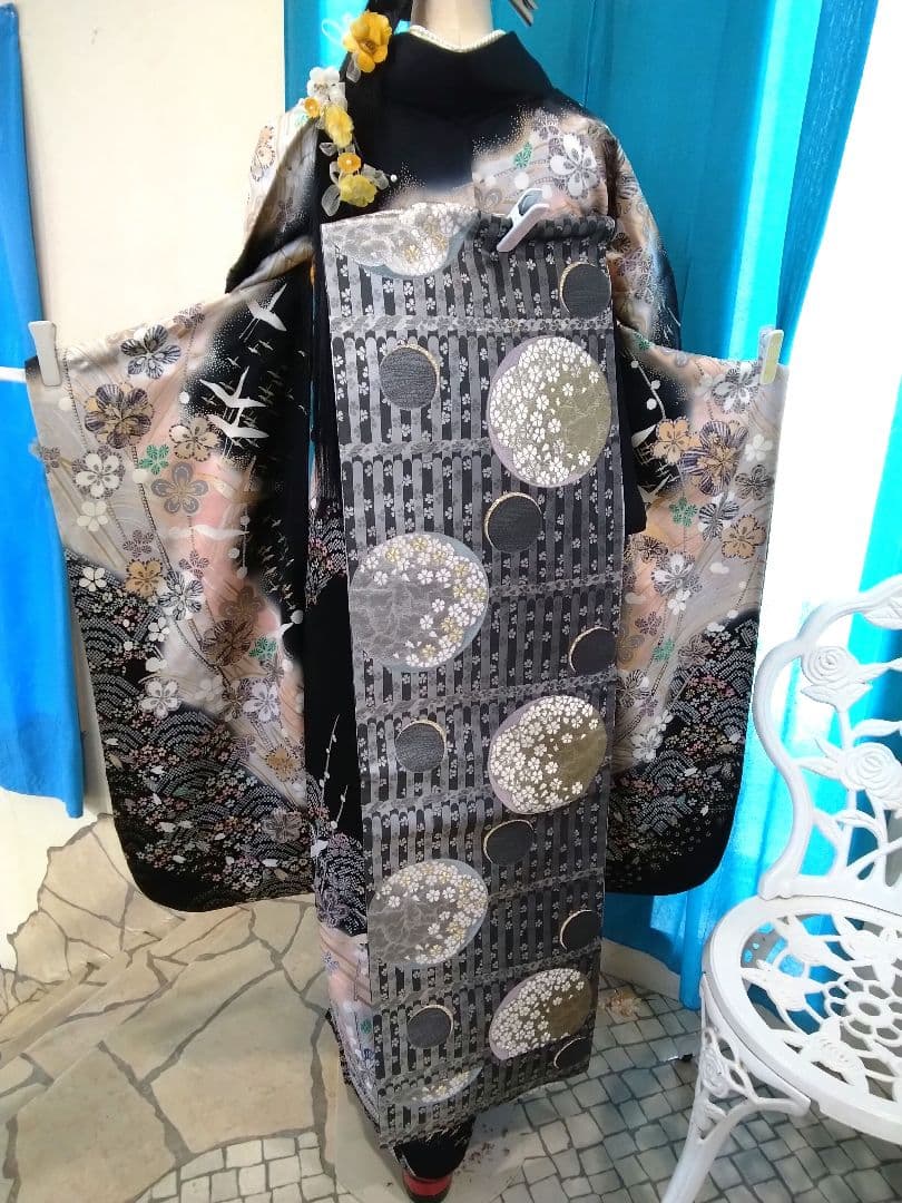 振袖フルセット、正絹振袖成人式、重ね衿帯揚げ帯締め、西陣袋帯、襦袢