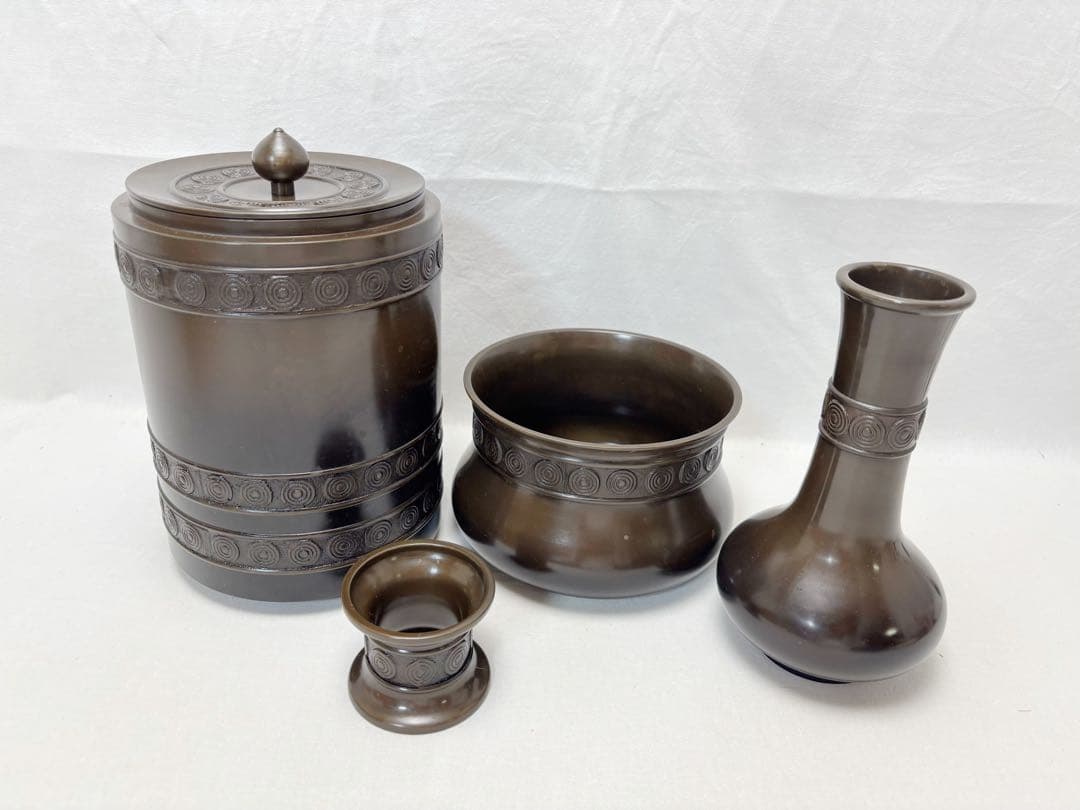 茶道具 宗芳作 唐銅 累座皆具 おしゃれ 杓立て 建水蓋置 水指 煎茶道具共箱