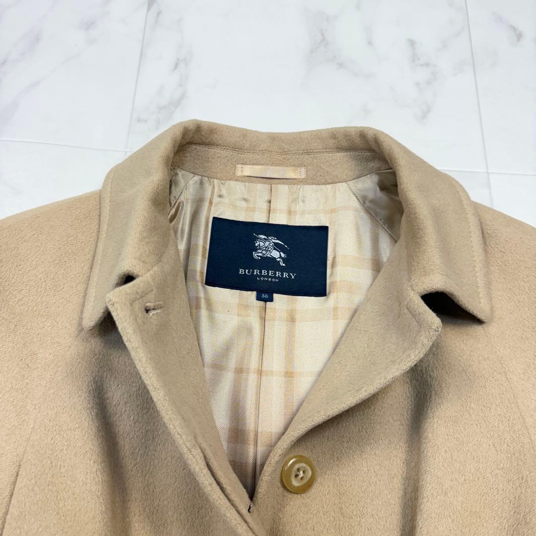バーバリーロンドン　アンゴラ混　ステンカラーコート　38 茶色　ノバチェック　1
