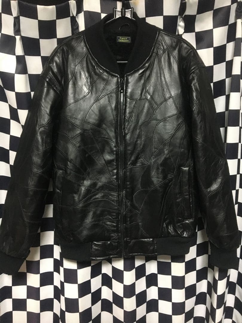 レザー　ボンバージャケット　M ツギハギジャン　シープスキン　羊革　ma1