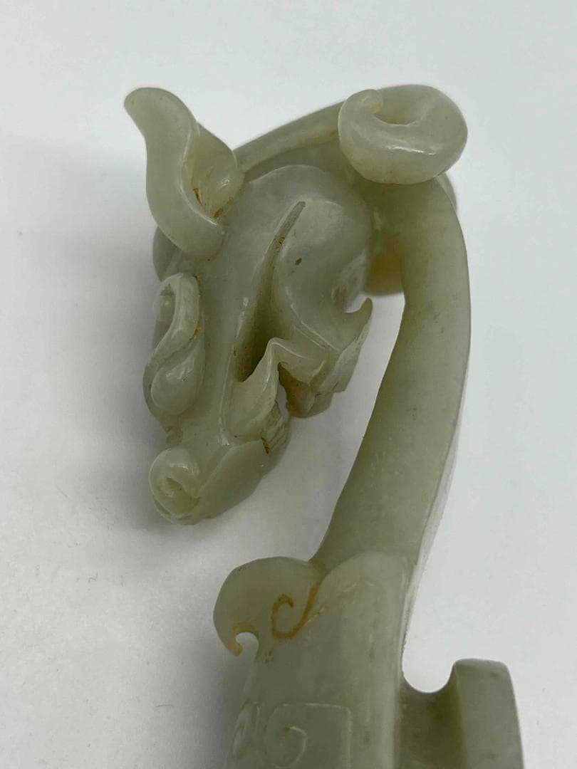 清乾隆時代　夔龍饕餮文玉帶鉤　砡 【旧家蔵出し】 希少貴重 高玉質(F-35)