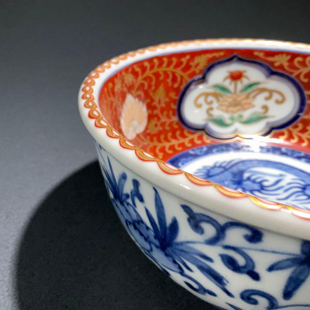 伊万里金襴手唐花図鉢Φ17㎝　骨董　古伊万里　江戸幕末　6R0919w1ダA