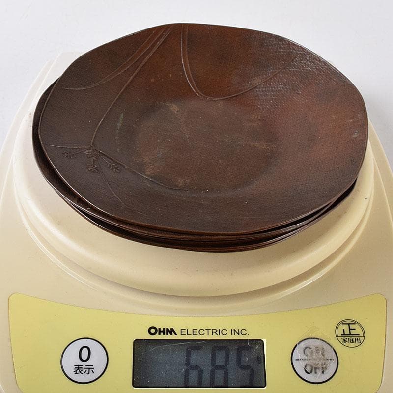 煎茶道具　蝋型鋳銅　正作　草文茶托　五客　共箱　M　R8526