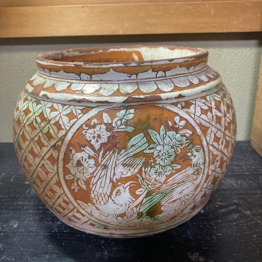 中国古玩　鳥華図花瓶　23cm18cm