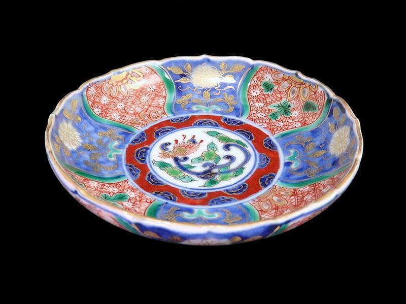 古伊万里　金襴手　団龍紋に花の図　４寸皿　５枚　307AS-fbuu