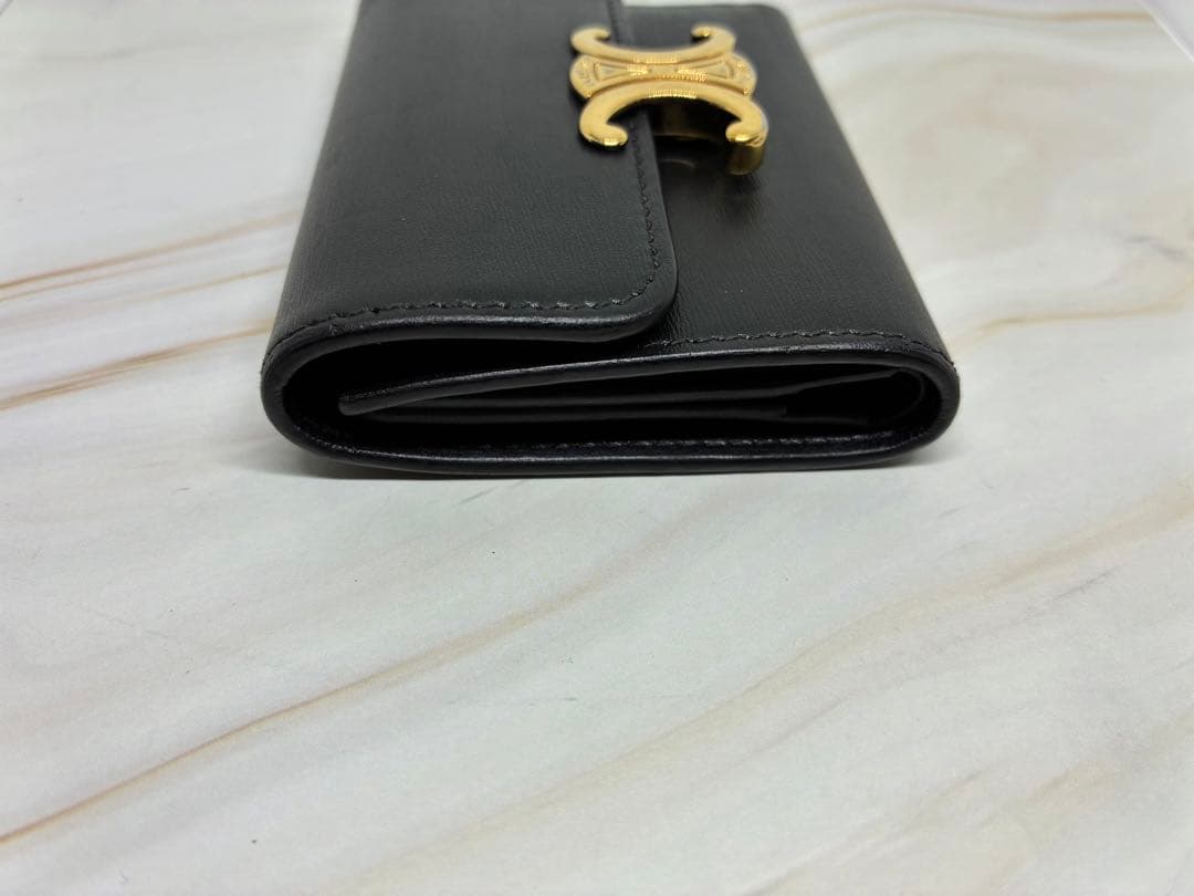 CELINE トリオンフ シャイニーカーフスキン コンパクトウォレット ブラック