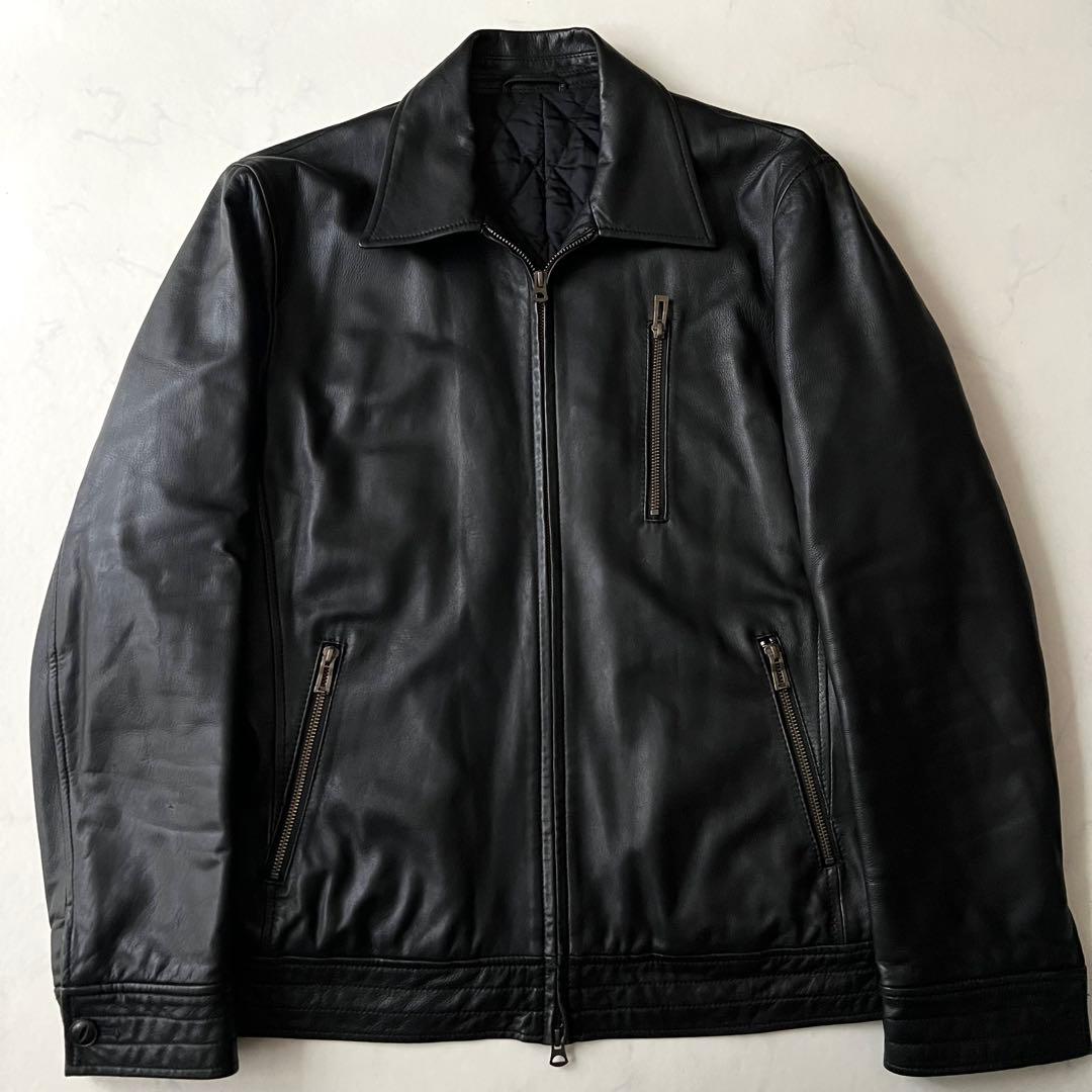 ノーリーズ レザージャケット 羊革 ブラック 黒 Wジップ L ラムレザー