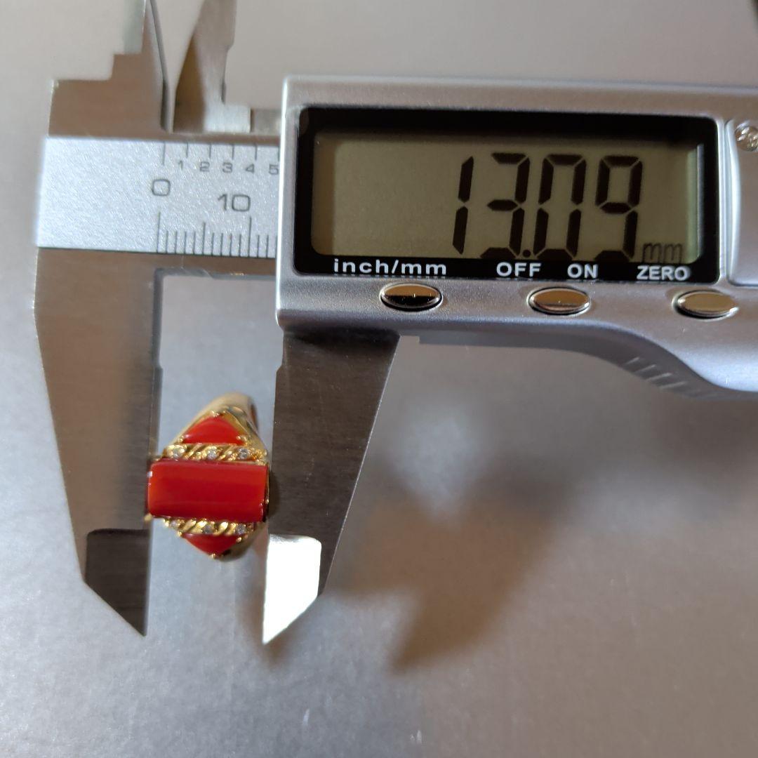 リング　K18　YG　珊瑚　ダイヤモンド計0.04ct　三越　5.53g