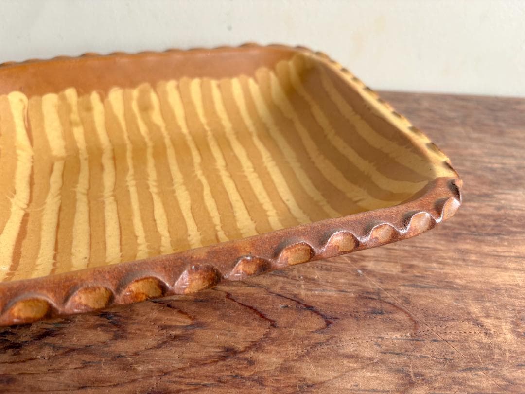 値下げ　湯町窯　スリップウェア角皿　デッドストック　古民藝　未使用品