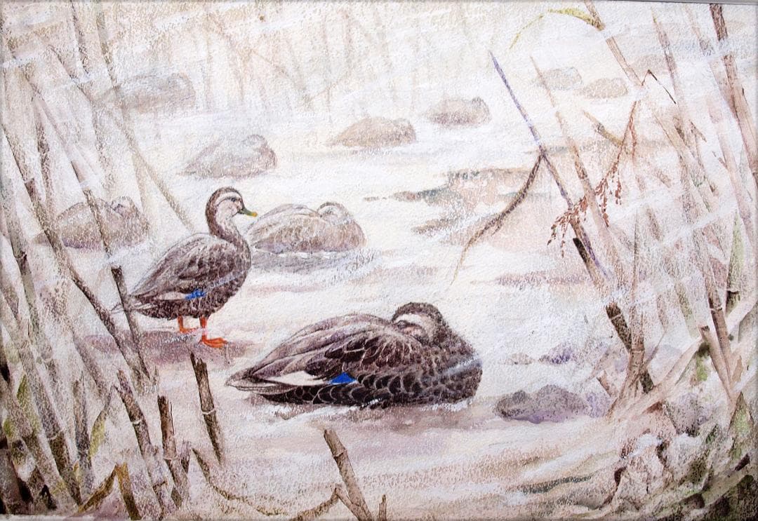 絵画「凍てつく朝」　水彩画